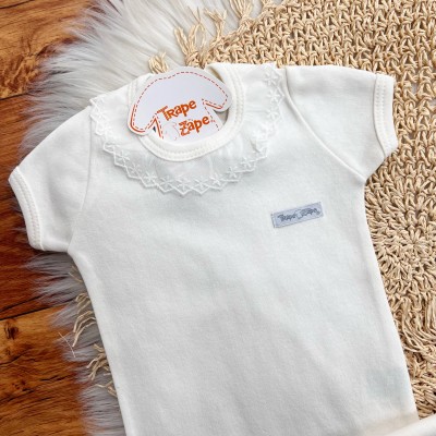 Conj. de Malha 3 peças - Borboletas com Poá - Areia e Off White